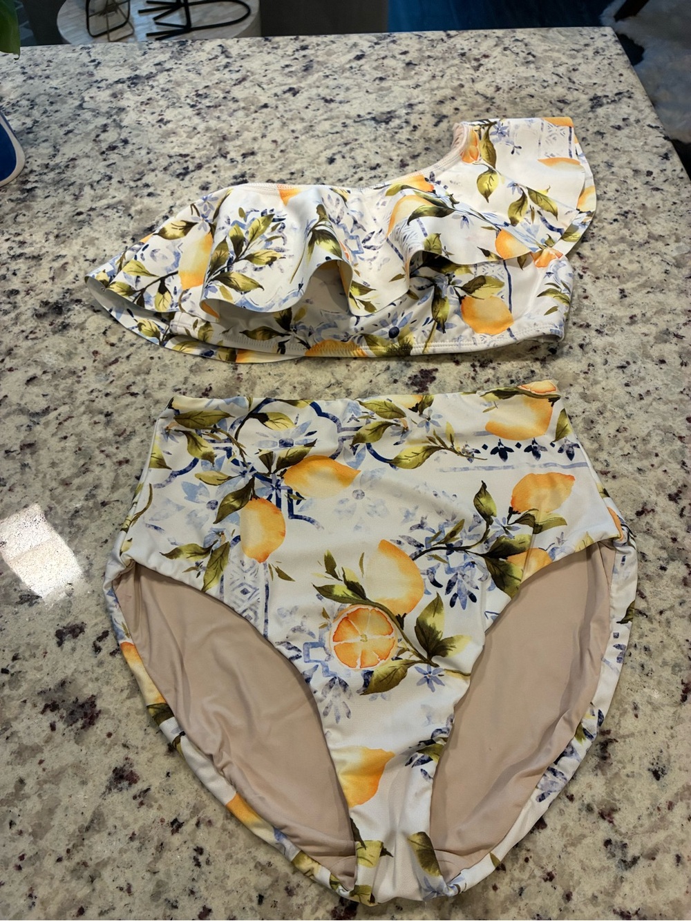 Hermoza ruffled one-shoulder Lemon Print Bikini Set